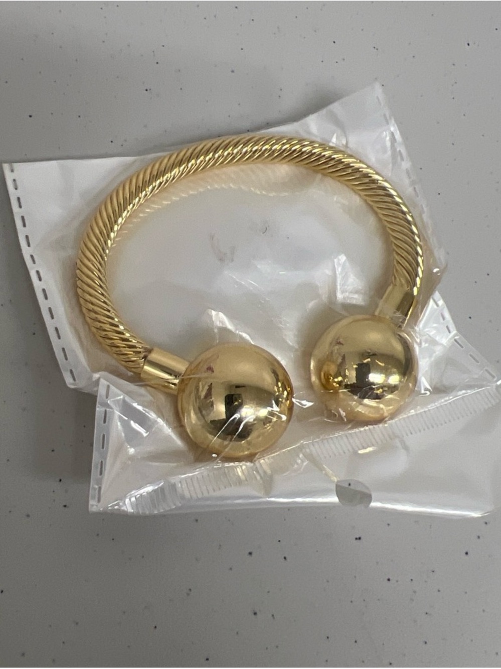 Gold Open Cuff Bracelet with Polished Orb Ends